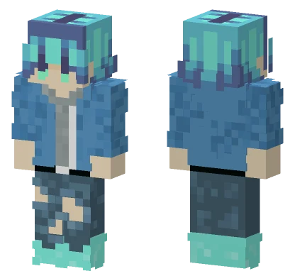 Aqua Hair Boy Minecraft skin