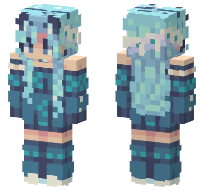 Aqua Hair Girl Minecraft skin