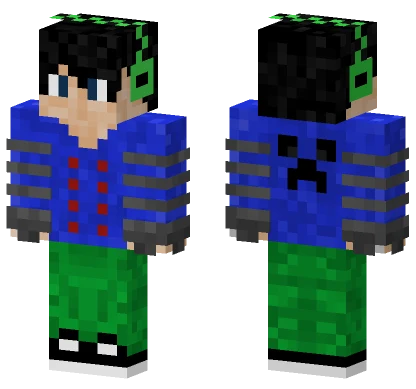 Blue Creeper Hoodie Boy Minecraft skin