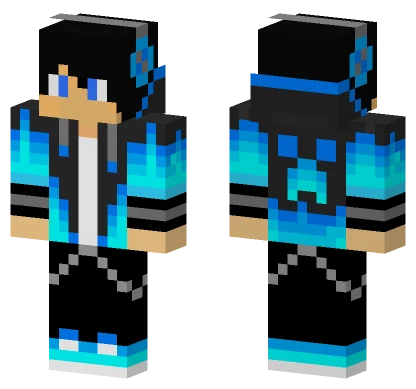 Blue Fire Hoodie Boy Minecraft skin
