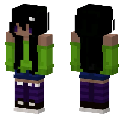 Cute Black Girl Purple Green Minecraft skin