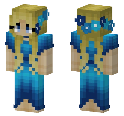 Cute Blonde Pigtails Ocean Blue Dress Minecraft skin