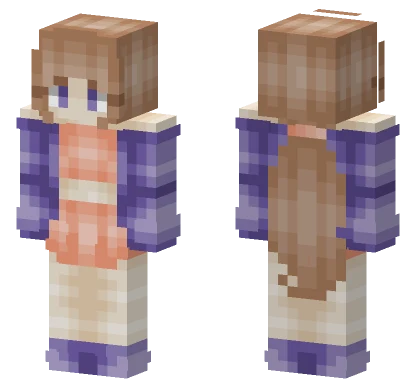 Girl Big Ponytail Purple Jacket Minecraft skin