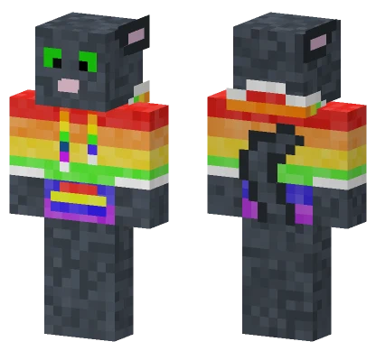Grey Cat Rainbow Hoodie Minecraft skin