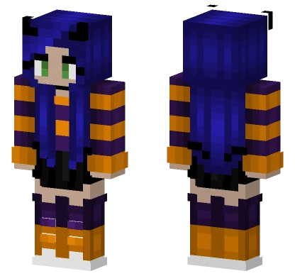 Halloween Purple Orange Stripe Skirt Blue Hair Minecraft skin