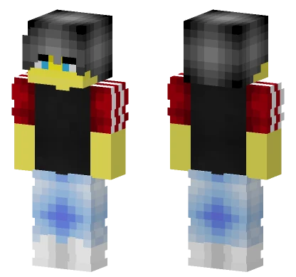 Male Black Shirt Red Sleeves White Stripes Jeans White Shoes Minecraft skin