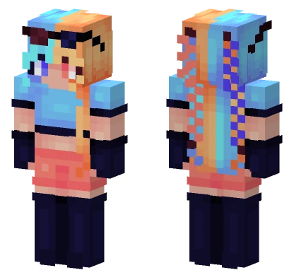 Orange Blue Hair Girl Minecraft skin
