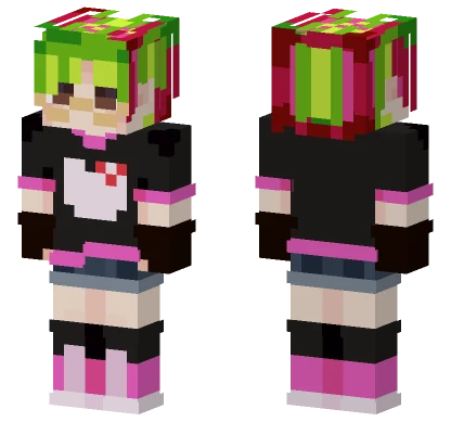 Pink and Green Hoodie Girl Minecraft skin