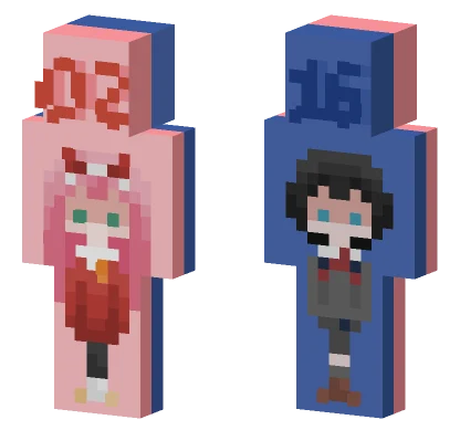 Pink Blue Hair Girl Minecraft skin