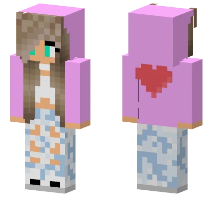 Pink Heart Hoodie Girl Minecraft skin
