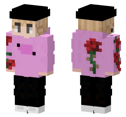Pink Hoodie Flower Girl Minecraft skin