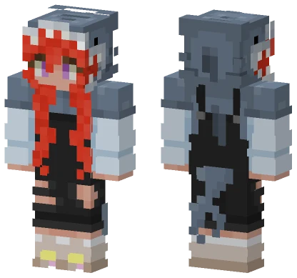 Red Hair Shark Girl Hoodie Minecraft skin