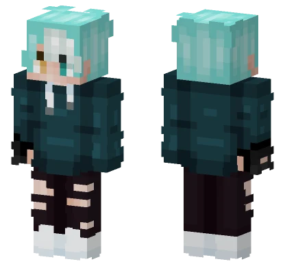 Teal Haired Hoodie Boy Minecraft skin